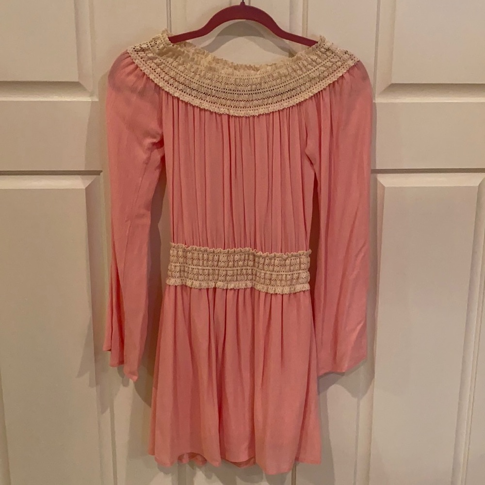 Light Pink Off The Shoulder Long Sleeve Dress